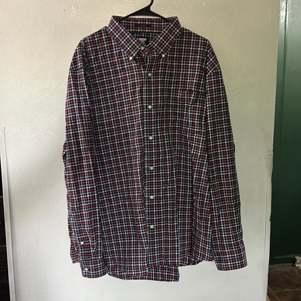 Lands Ends No Iron Twill Check Dress Shirt Size XXL